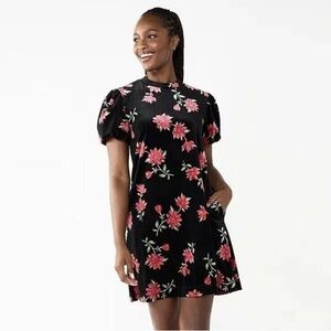 Draper James Velvet Poinsettia Dark Floral Red Holiday Mini Dress Medium Whimsy